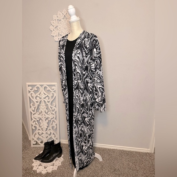 TWO PIECE SET MARBLE PRINT PLISSE MAXI KIMONO inlarge & bodycon SMALL stretchy - Picture 3 of 14